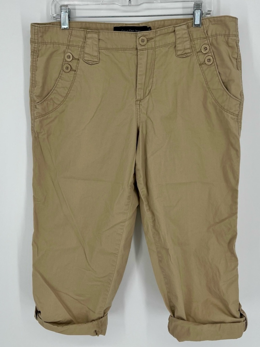 Calvin Klein Roll Tab Khaki Chino Capri Pants Women’s Size 12 in Cornstalk